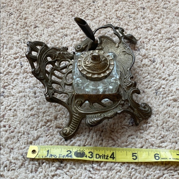 Vintage Brass Inkwell with Glass Insert - Picture 7 of 7